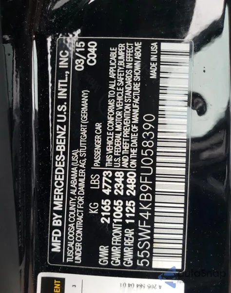 2015 Mercedes-Benz C 300 4Matic из США, поврежденный, VIN 55SWF4KB9FU058390